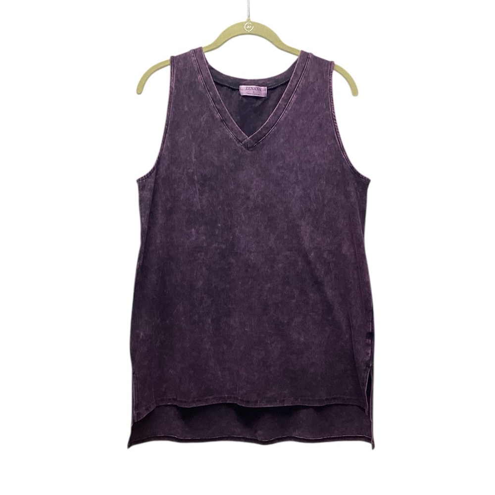Zenana purple mineral wash relaxed fit v-neck tank. Size Large